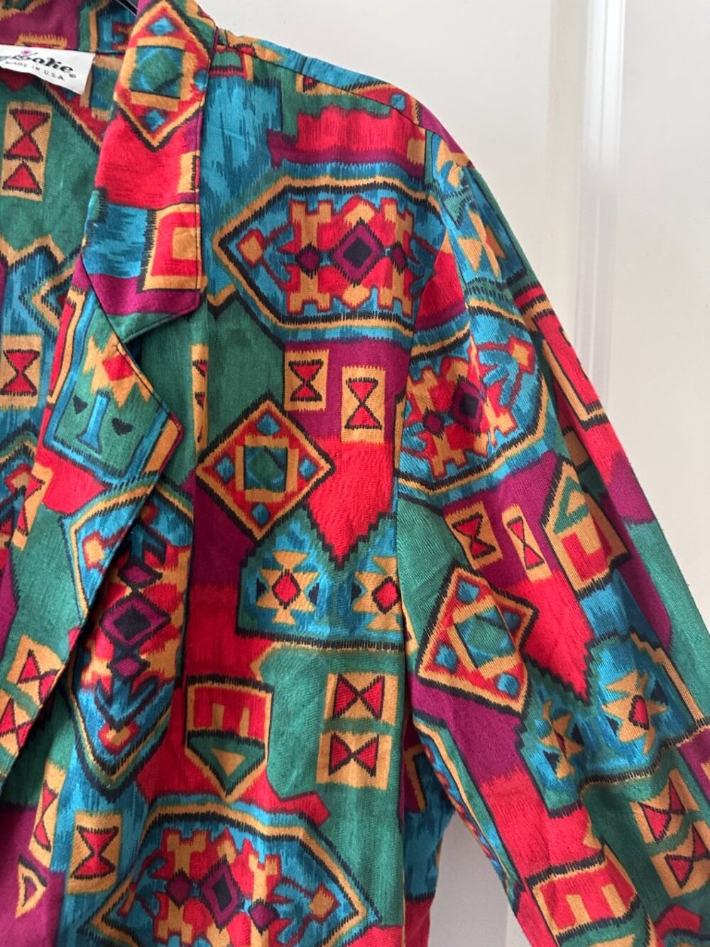 Vintage 80s Katie Brooke Colorful Soutwestern Geometric Blazer Women's Sz Large - Picture 4 of 12